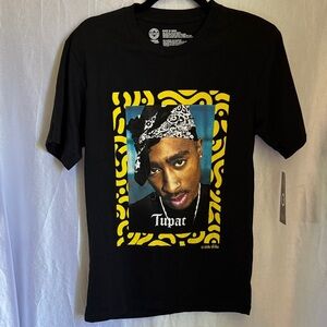 Black Tupac Shakur Graphic Tee with Yellow and Blue Accents "Poet" T-Shirt